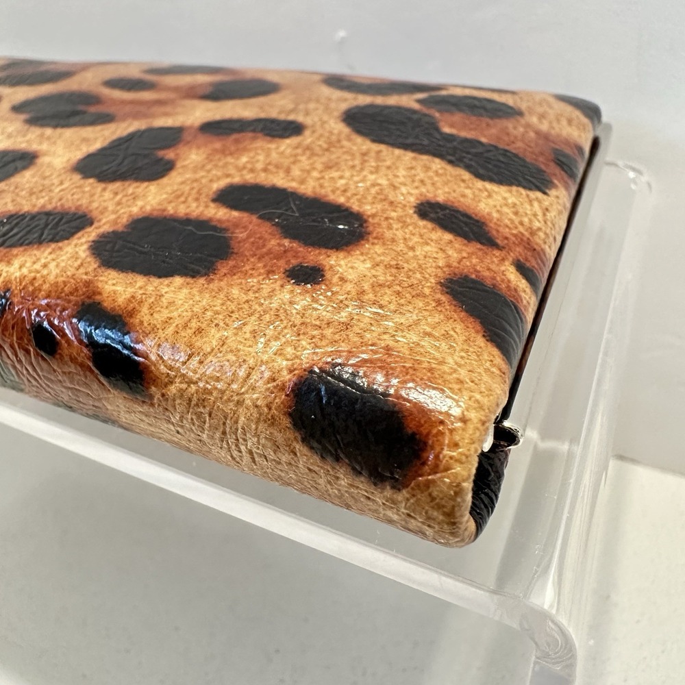 LODIS Quinn Clutched Framed Leather Wallet Leopard Brown/Black RFID Slim Party - Picture 7 of 9